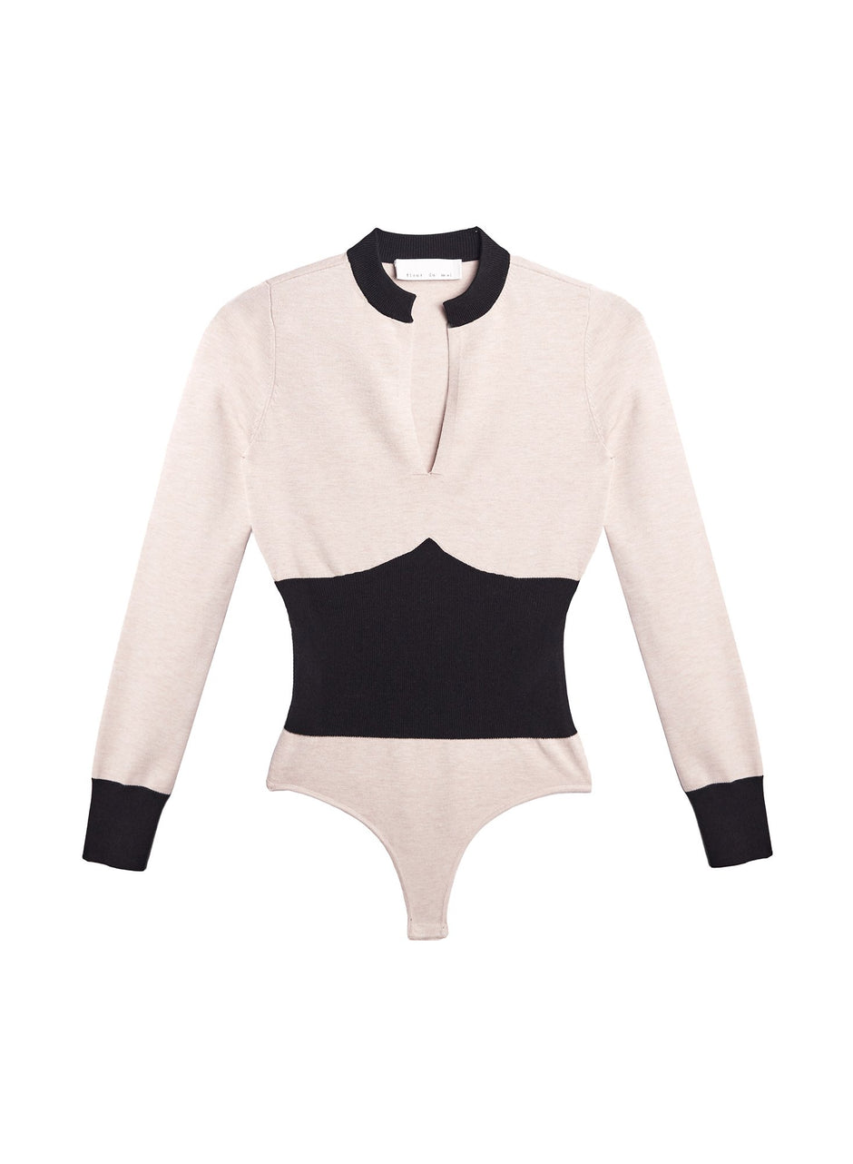 Nude/black - Contrast Waist Bodysuit | Fleur du Mal - DEMO