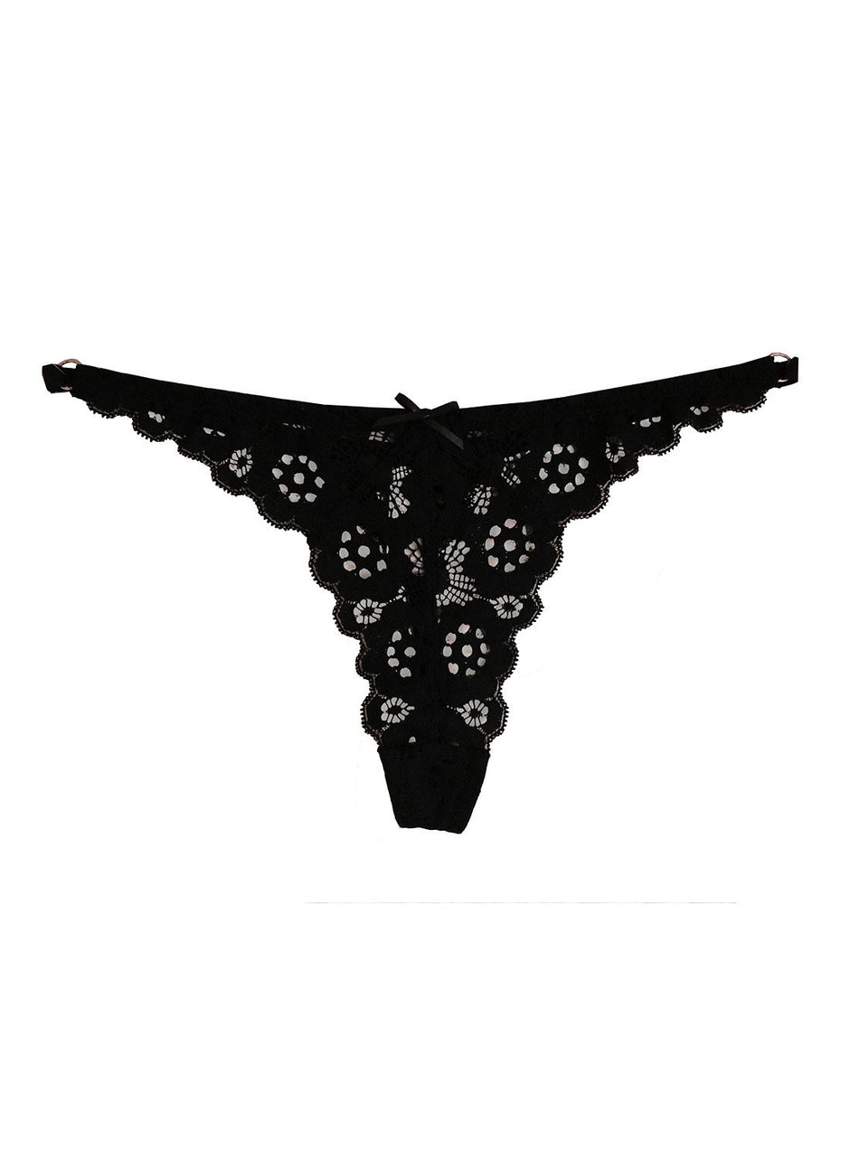 Black - Crochet Lace Slim Thong | Fleur du Mal - DEMO