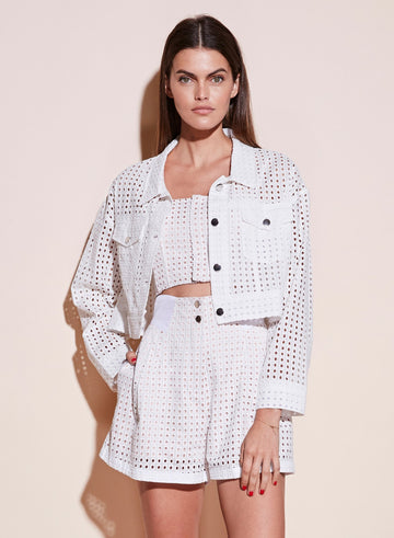 Blanc - Eyelet Cropped Jacket | Fleur du Mal - DEMO