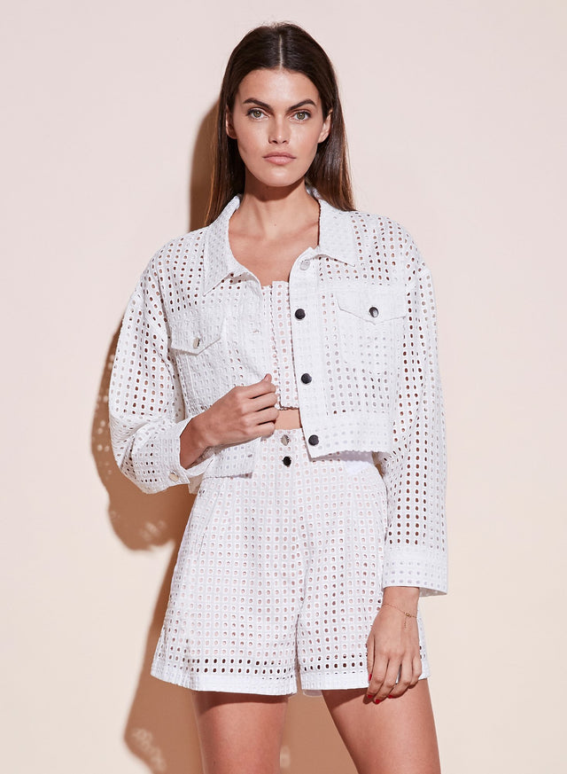 Blanc - Eyelet Cropped Jacket | Fleur du Mal - DEMO