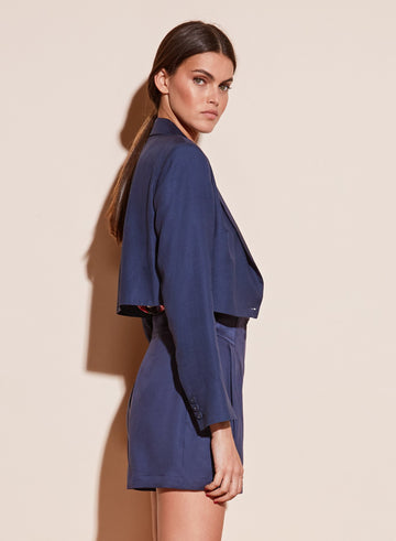 Spring indigo - Silk Cropped Blazer | Fleur du Mal - DEMO