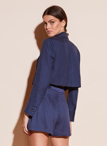 Spring indigo - Silk Cropped Blazer | Fleur du Mal - DEMO