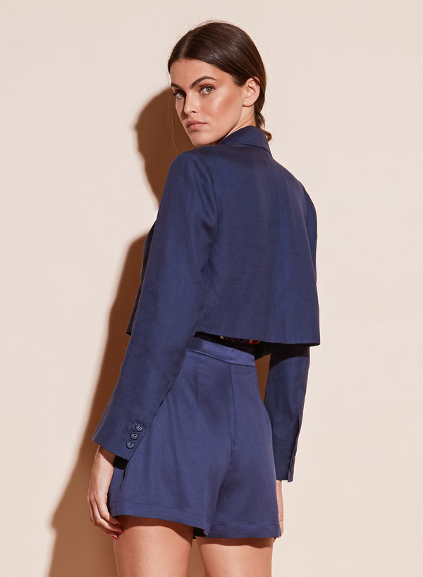 Spring indigo - Silk Cropped Blazer | Fleur du Mal - DEMO