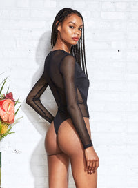 Silk & Mesh Twist Front Bodysuit
