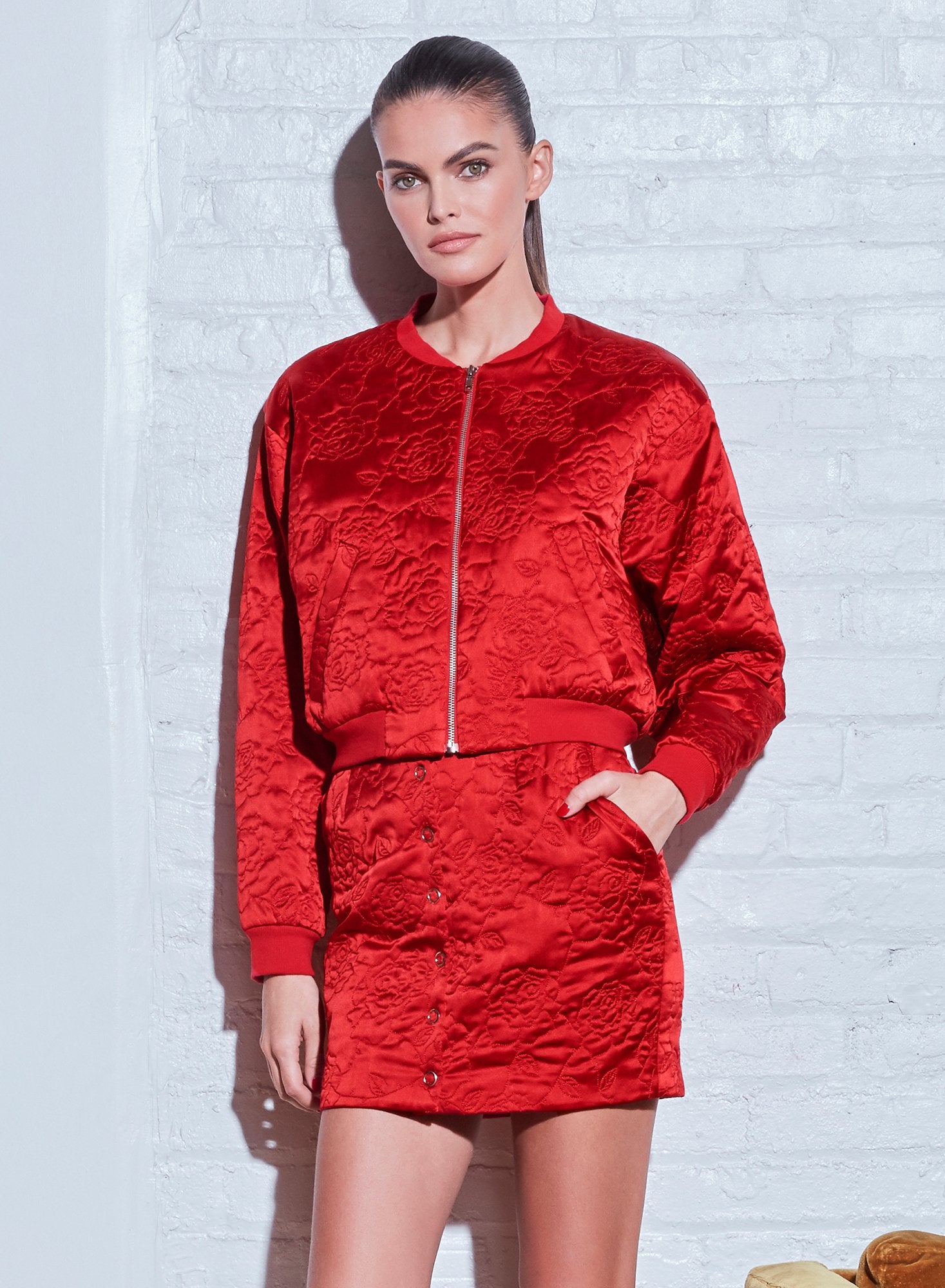 Rose Quilted Bomber Jacket