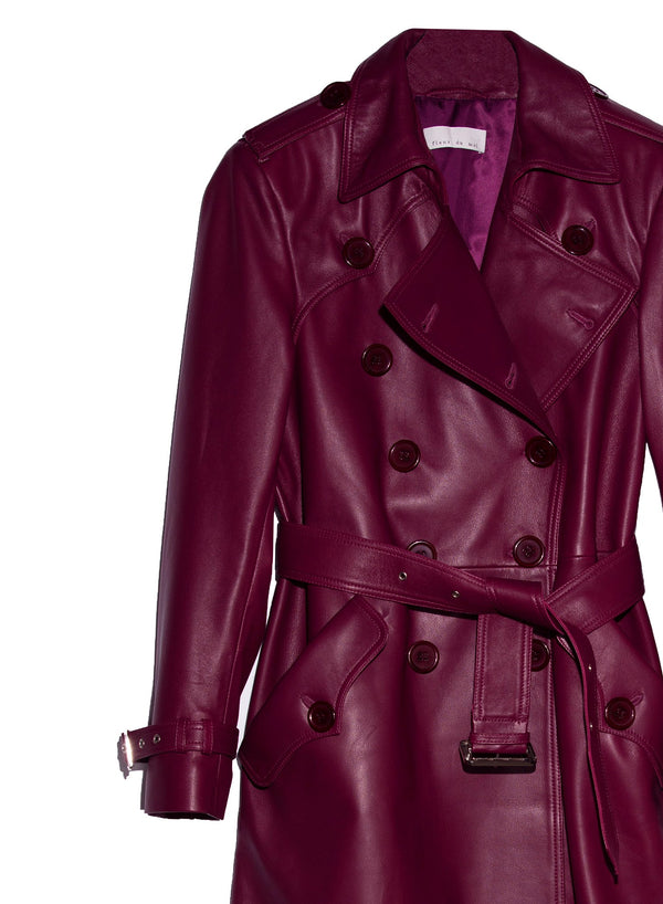 Bordeaux - Leather Trench Coat | Fleur du Mal - DEMO