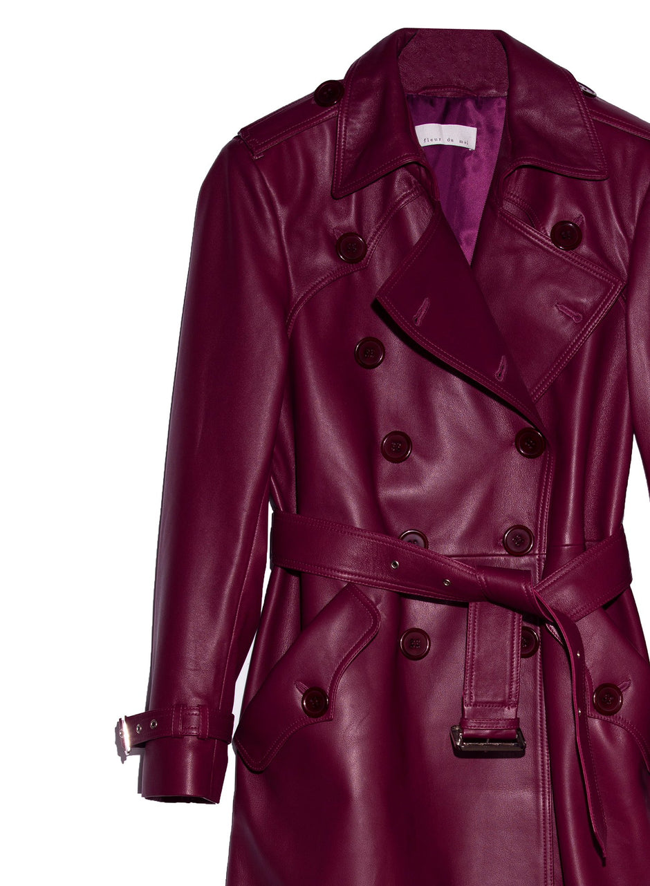 Bordeaux - Leather Trench Coat | Fleur du Mal - DEMO
