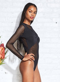 Silk & Mesh Twist Front Bodysuit