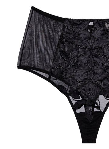 Black - Lily Embroidery High Waist Thong | Fleur du Mal - DEMO