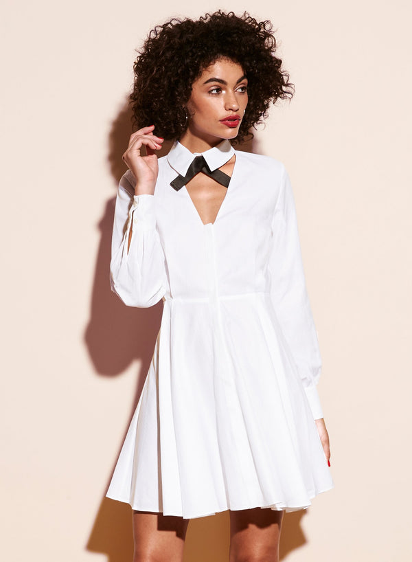 White - Cotton Shirting Cutout Dress | Fleur du Mal - DEMO