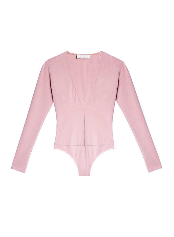 Rose pink - Long Sleeve Deep-V Bodysuit | Fleur du Mal - DEMO