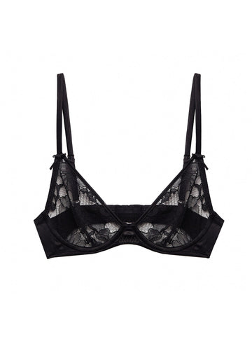Black - Magnolia Lace Unlined Demi Bra | Fleur du Mal - DEMO