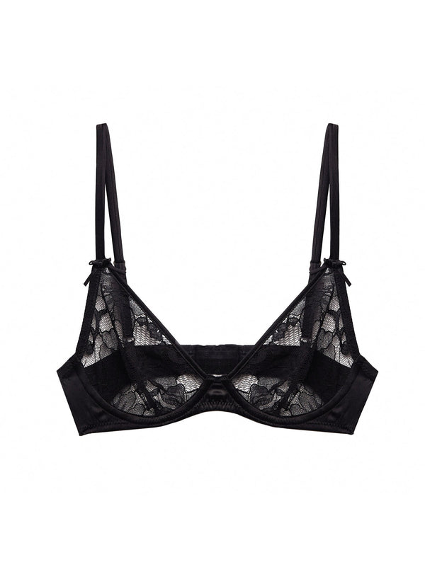 Black - Magnolia Lace Unlined Demi Bra | Fleur du Mal - DEMO