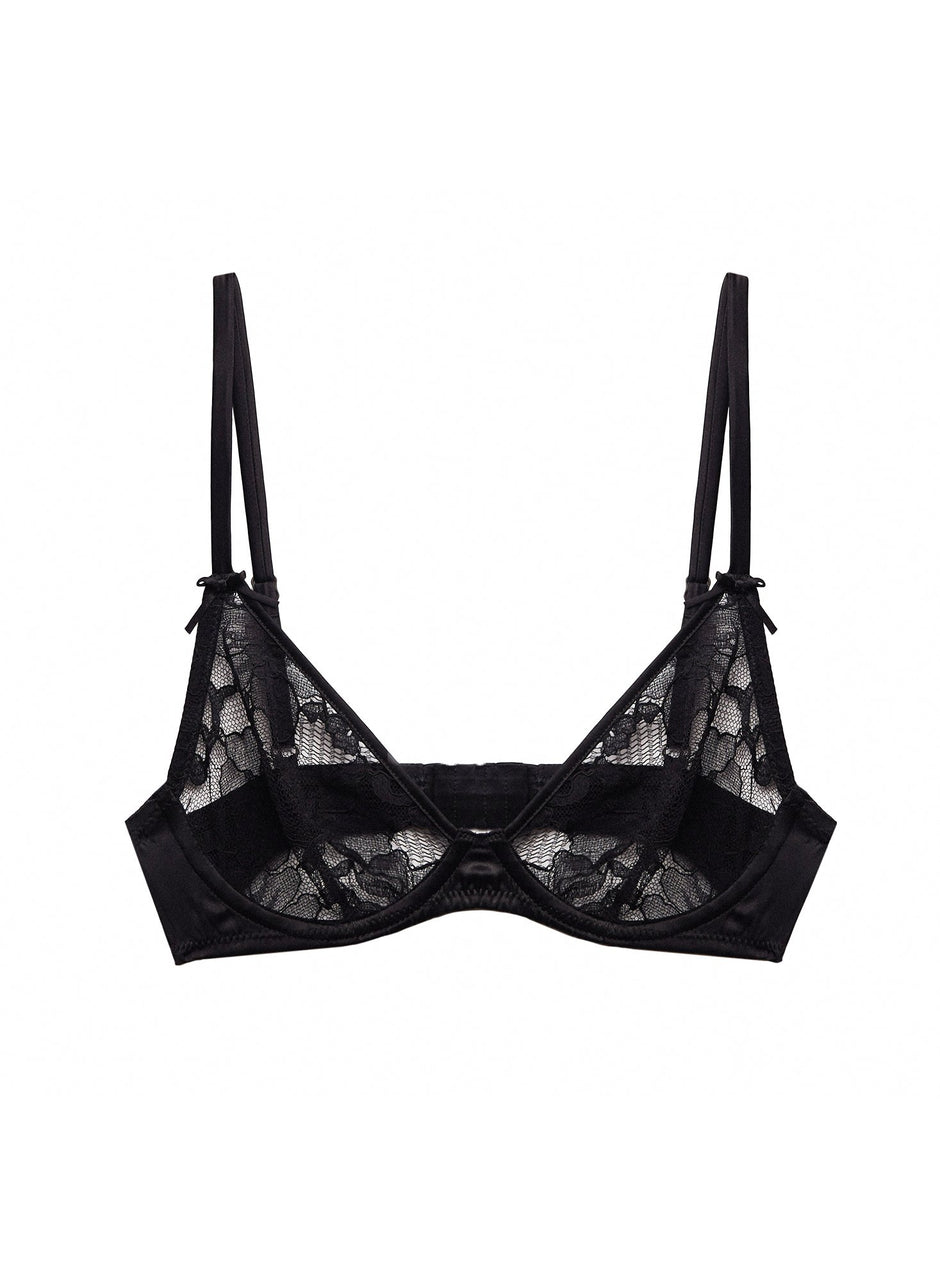 Black - Magnolia Lace Unlined Demi Bra | Fleur du Mal - DEMO