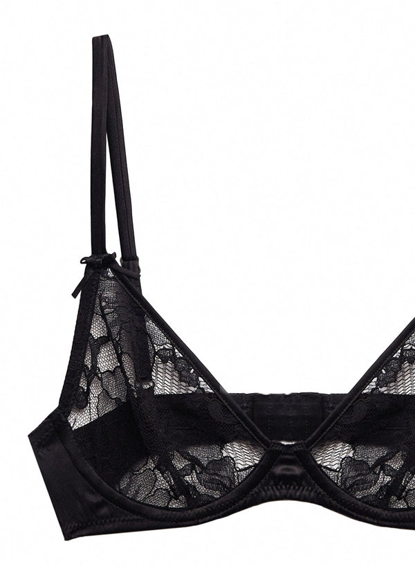 Black - Magnolia Lace Unlined Demi Bra | Fleur du Mal - DEMO