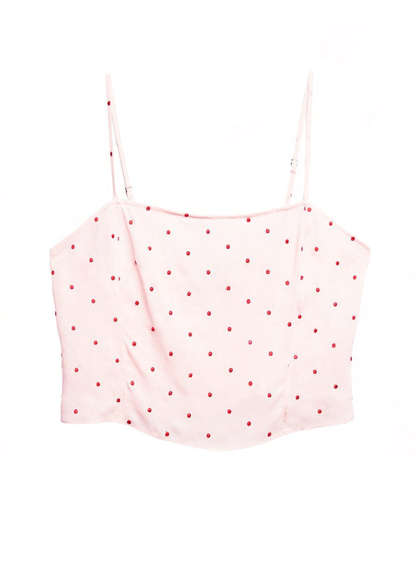 Pink opal - Dot Embroidered Straight Neck Cami | Fleur du Mal - DEMO