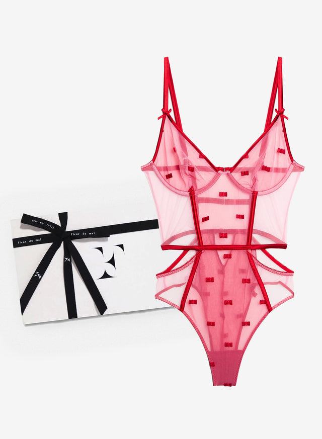 Bisou/rouge - Bow Embroidery Bodysuit Gift Box | Fleur du Mal - DEMO