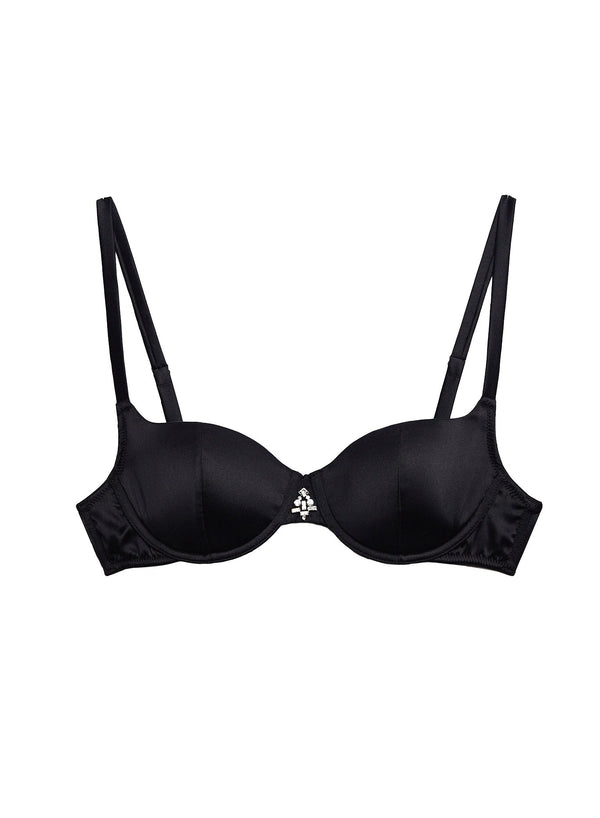 Black - Embellished Satin Scoop Balconette | Fleur du Mal - DEMO