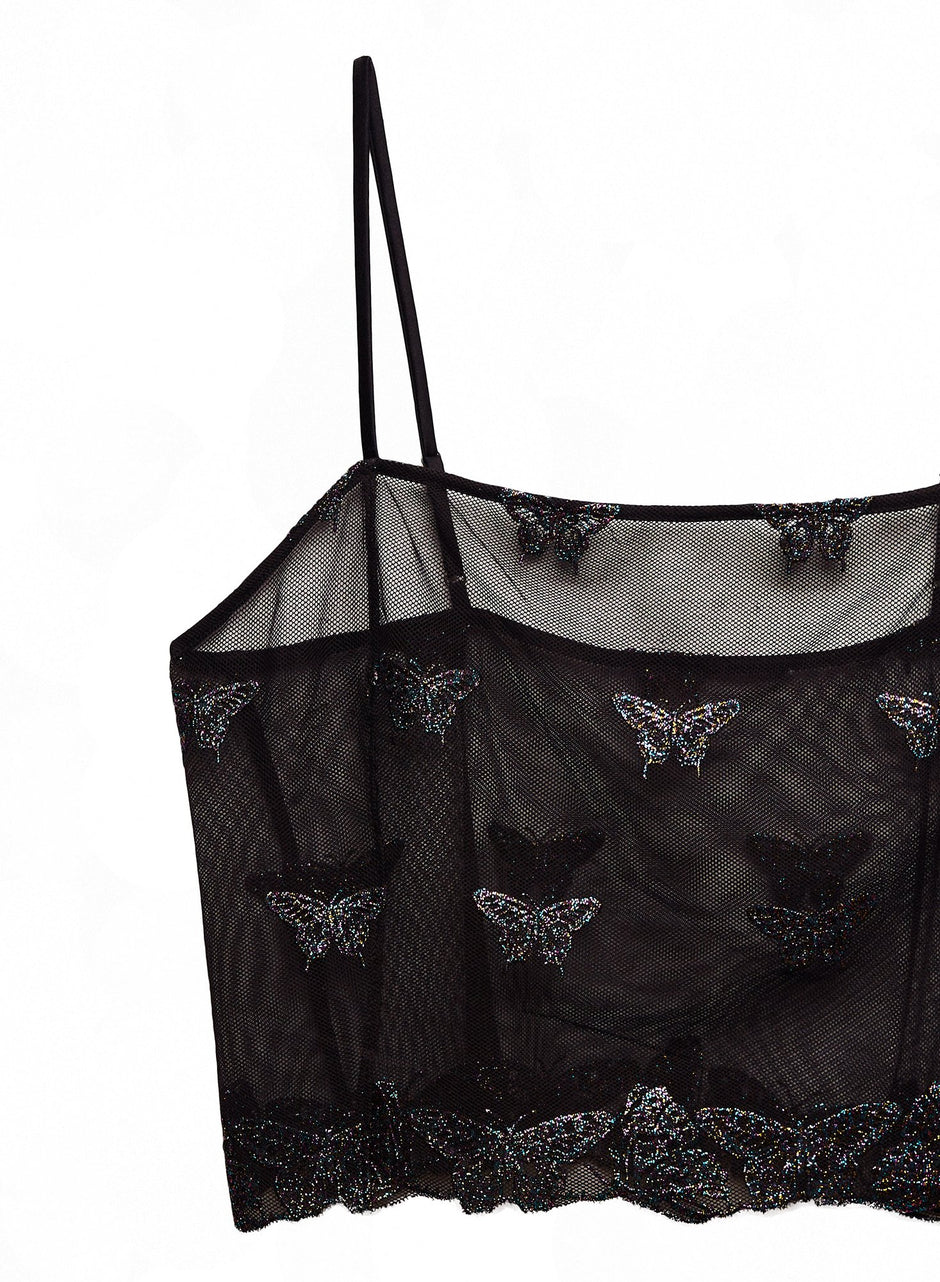 Black - Butterfly Embroidered Cami | Fleur du Mal - DEMO