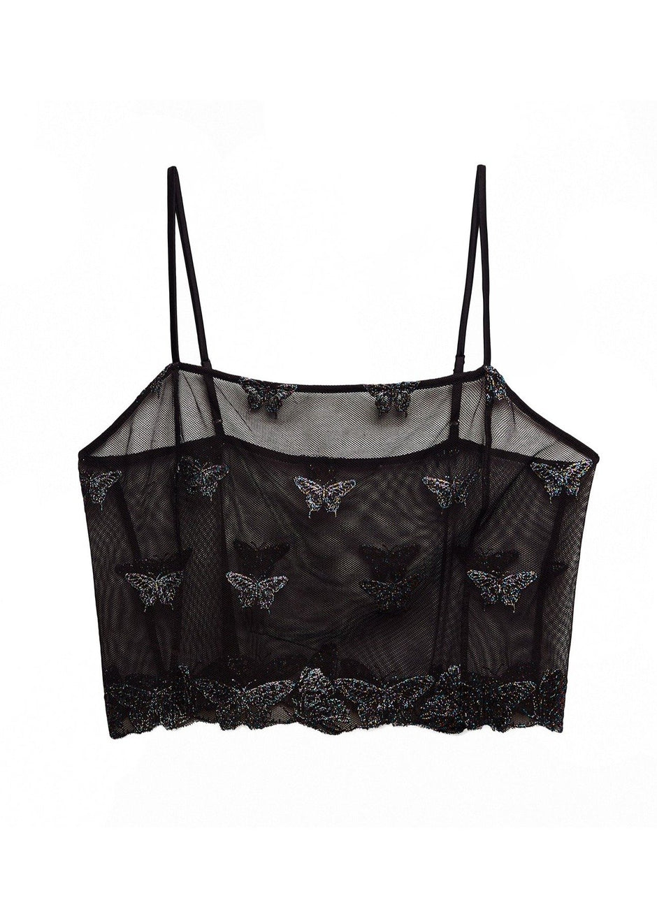 Black - Butterfly Embroidered Cami | Fleur du Mal - DEMO