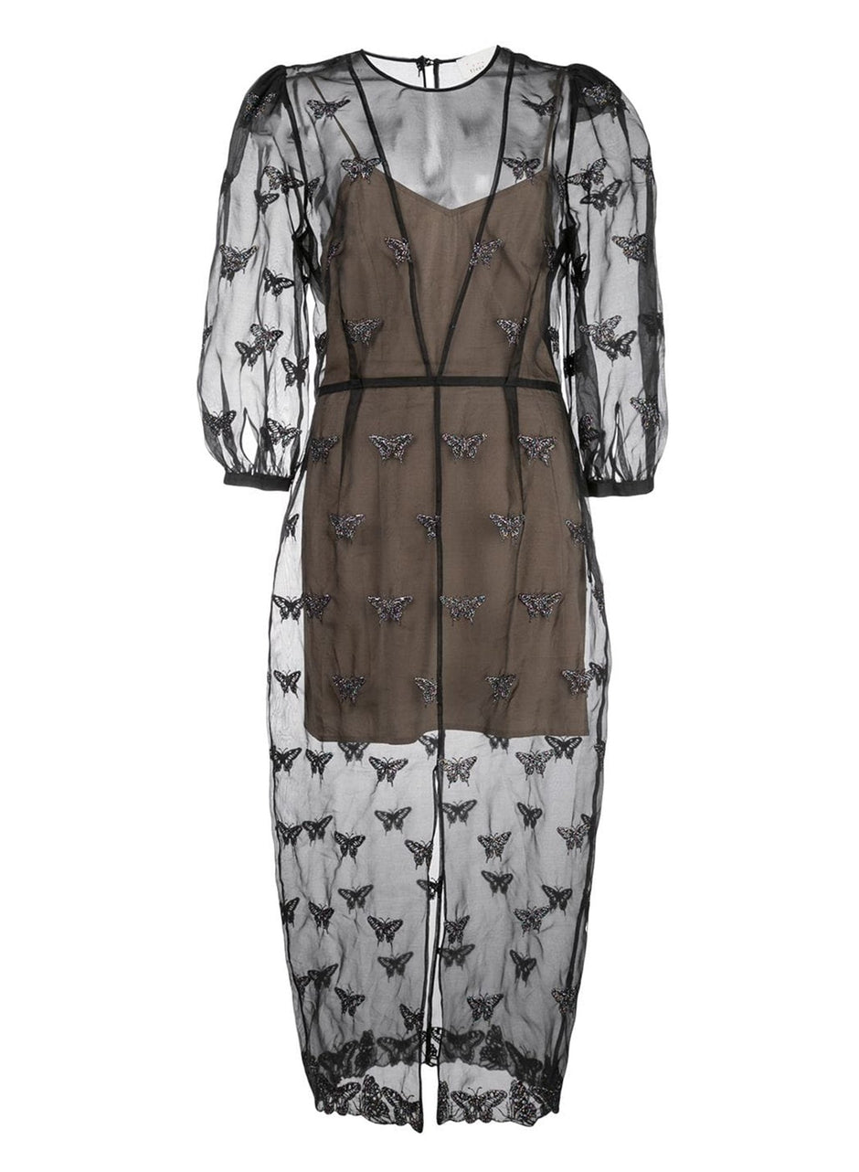 Black - Embroidered Puff Sleeve Dress With Slip | Fleur du Mal - DEMO