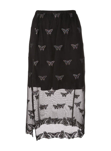 Black - Butterfly Embroidered Skirt with Slip | Fleur du Mal - DEMO