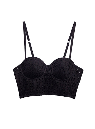 Black - Eyelet Balconette Bustier Top | Fleur du Mal - DEMO