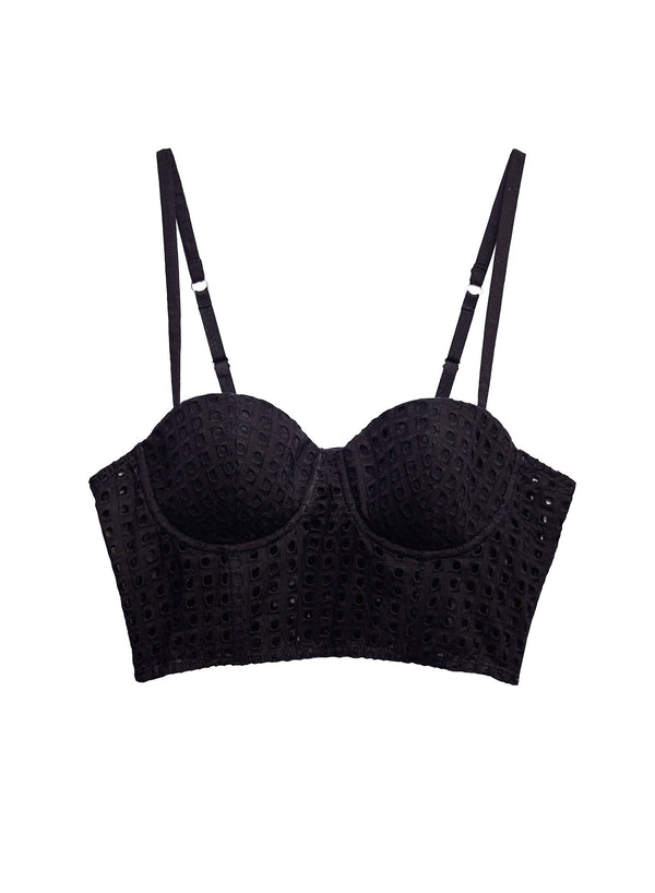 Black - Eyelet Balconette Bustier Top | Fleur du Mal - DEMO