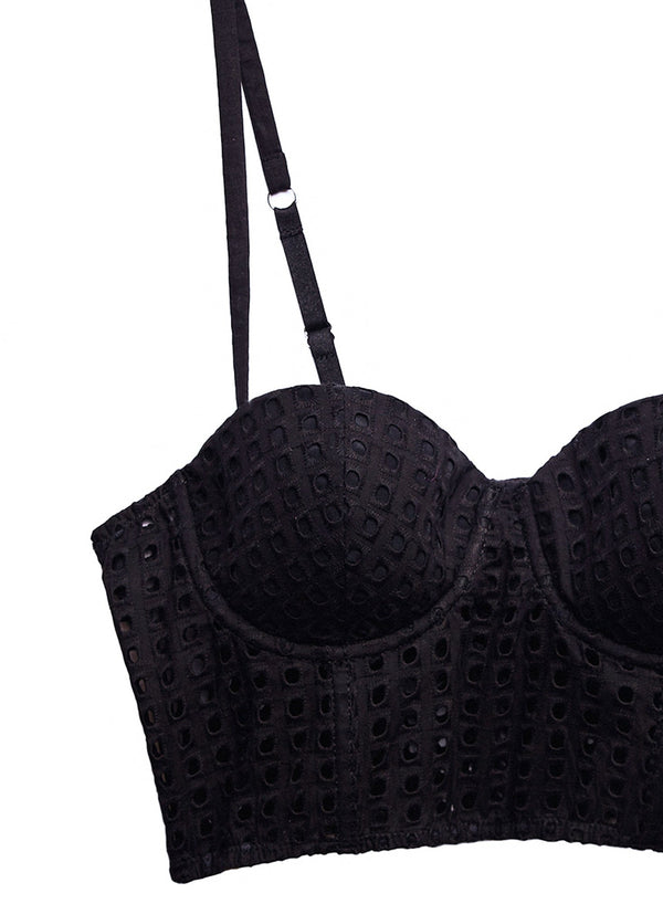 Black - Eyelet Balconette Bustier Top | Fleur du Mal - DEMO