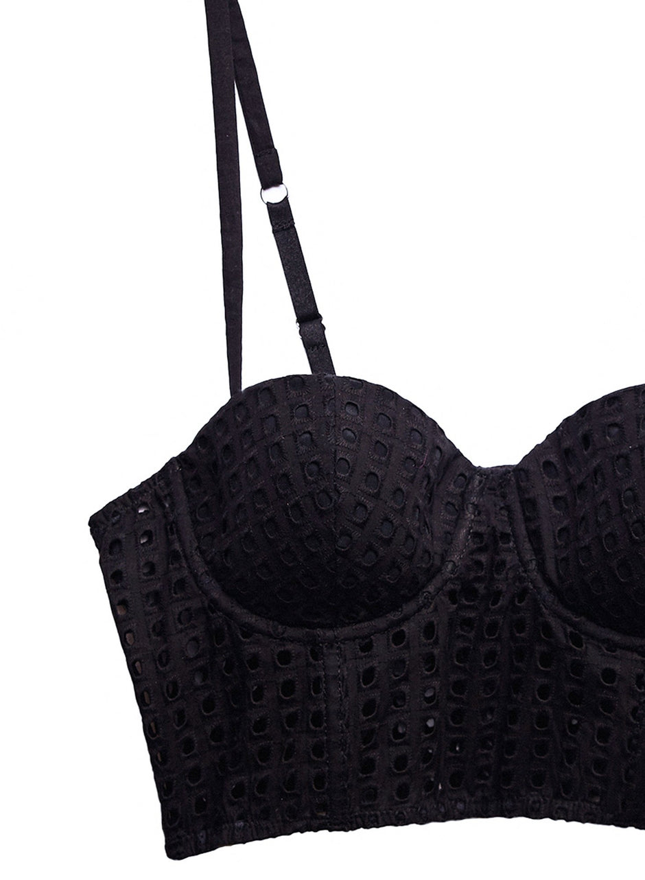 Black - Eyelet Balconette Bustier Top | Fleur du Mal - DEMO