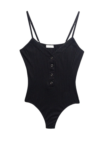 Black - Ribbed Knit Snap Front Bodysuit | Fleur du Mal - DEMO