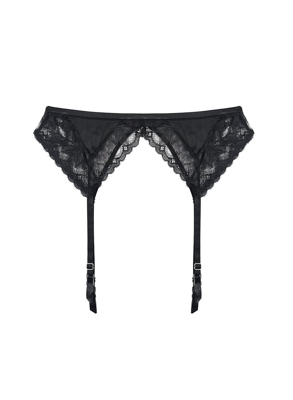Black - Gardenia Lace Garter Belt | Fleur du Mal - DEMO