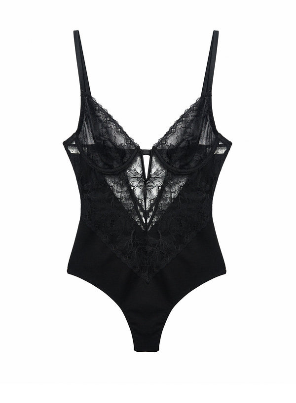 Black - Gardenia Lace Bodysuit | Fleur du Mal - DEMO