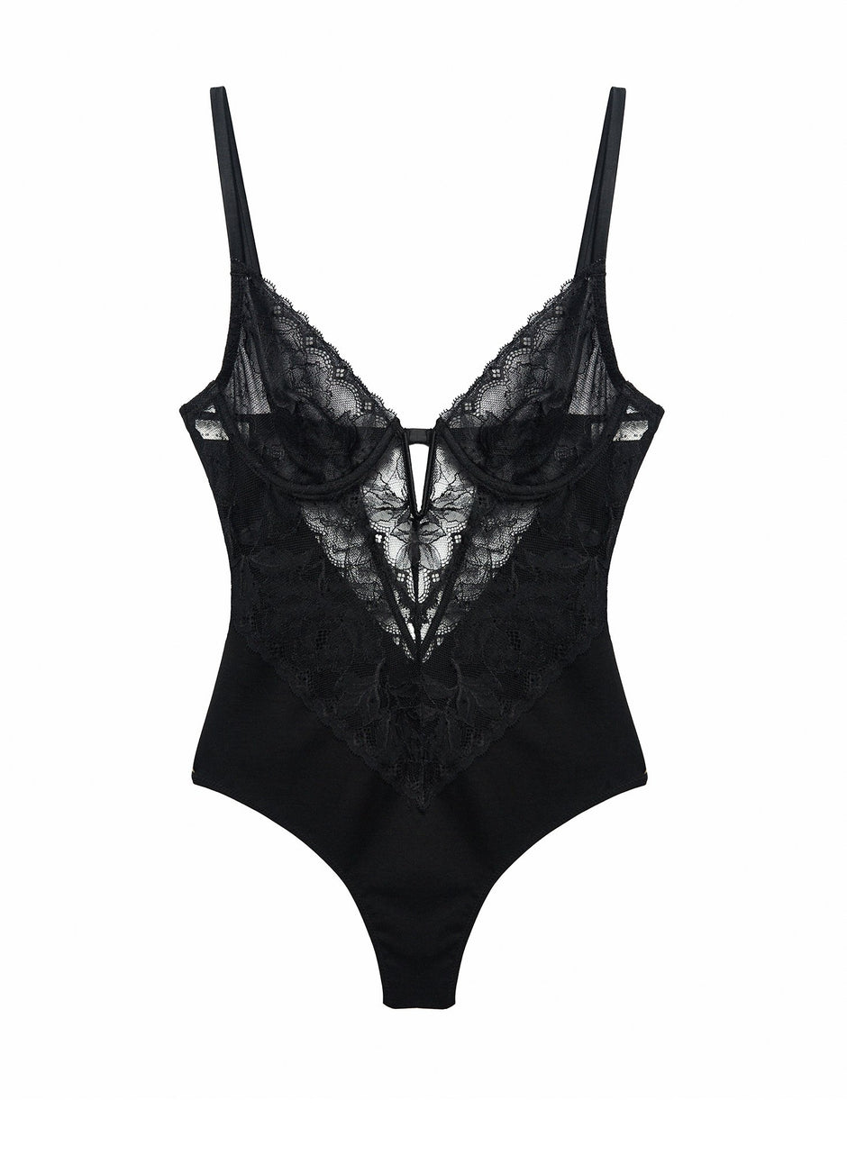 Black - Gardenia Lace Bodysuit | Fleur du Mal - DEMO