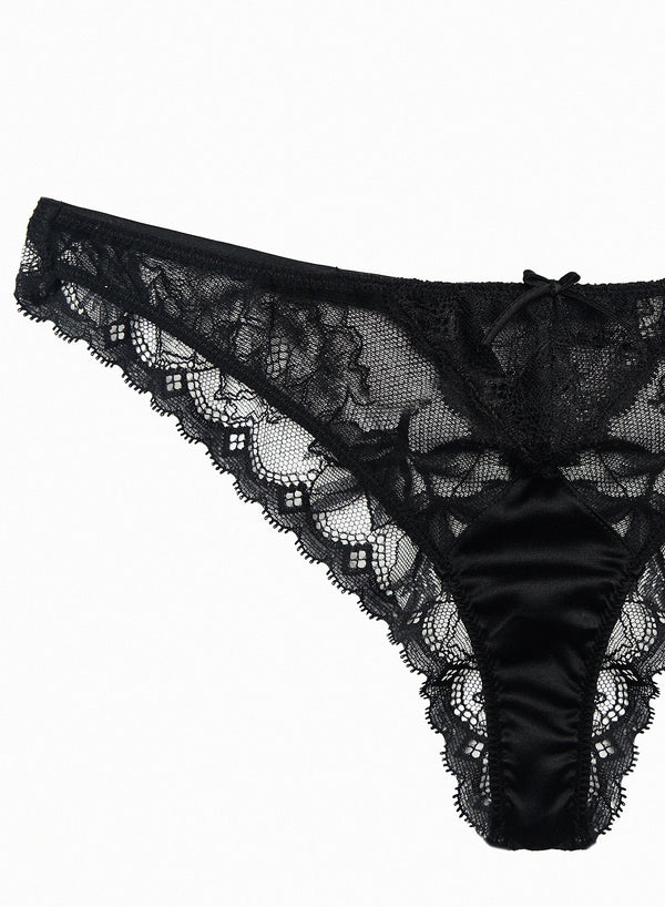 Black - Gardenia Lace Tanga | Fleur du Mal - DEMO