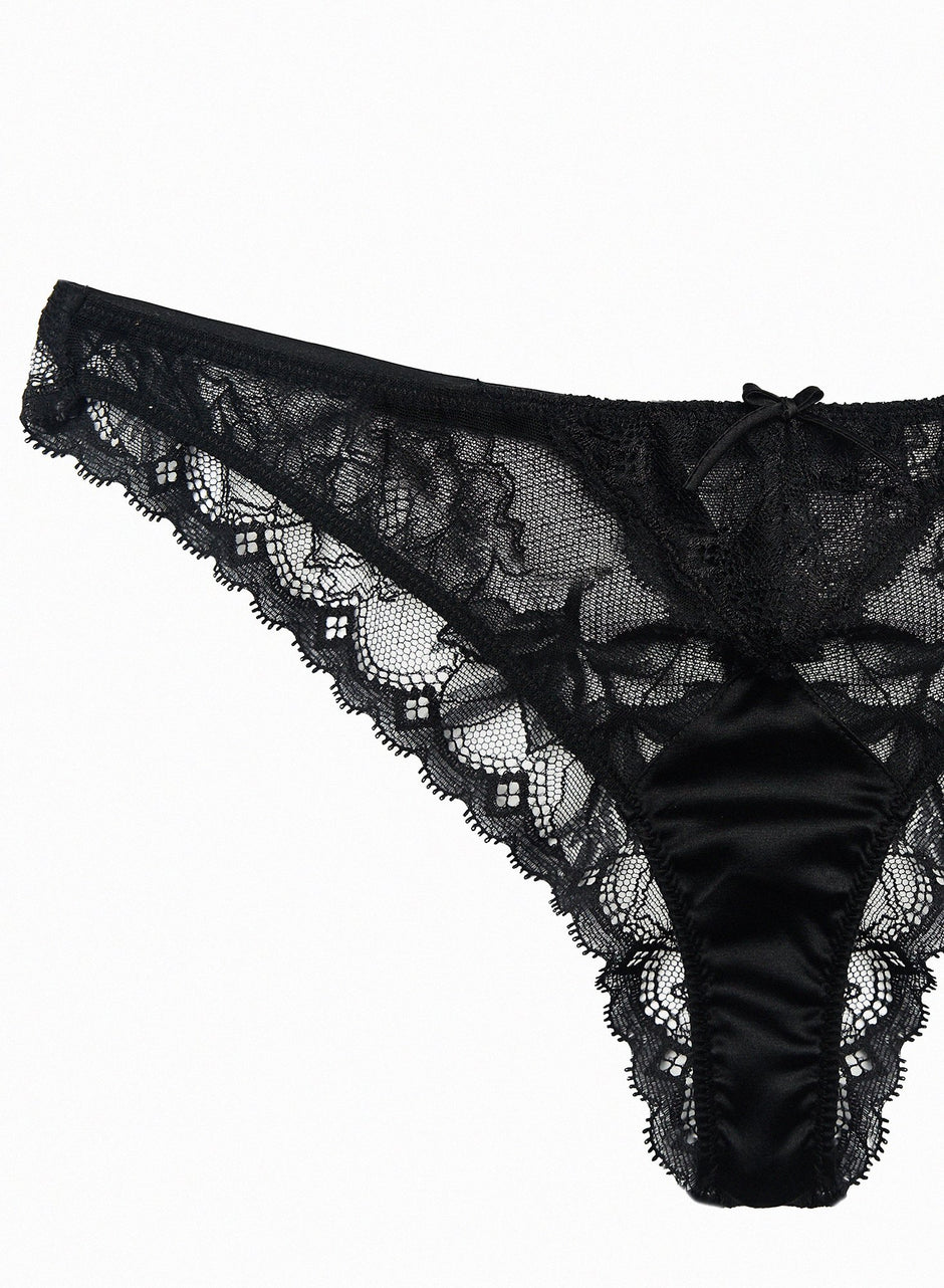 Black - Gardenia Lace Tanga | Fleur du Mal - DEMO