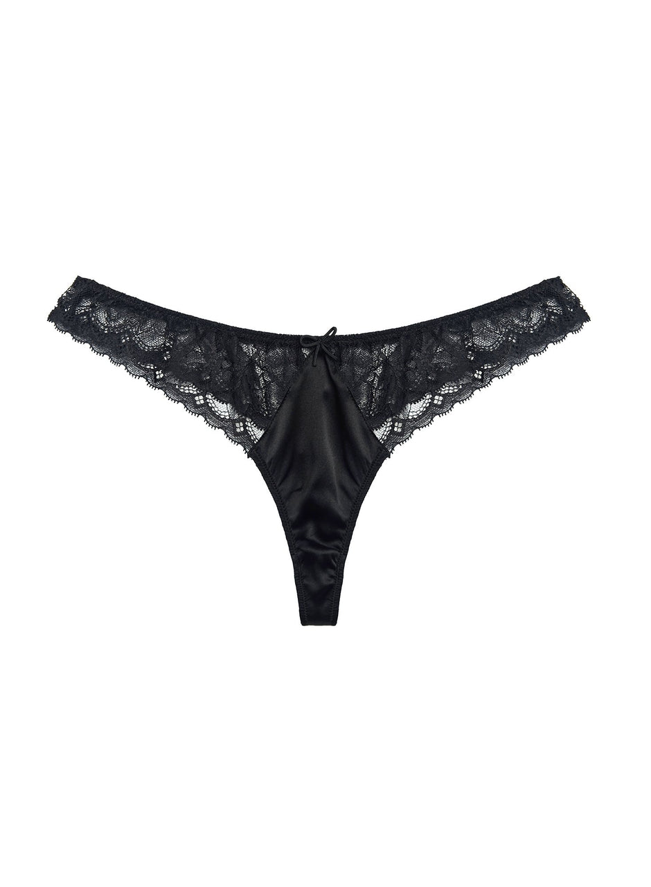 Black - Gardenia Lace Thong | Fleur du Mal - DEMO
