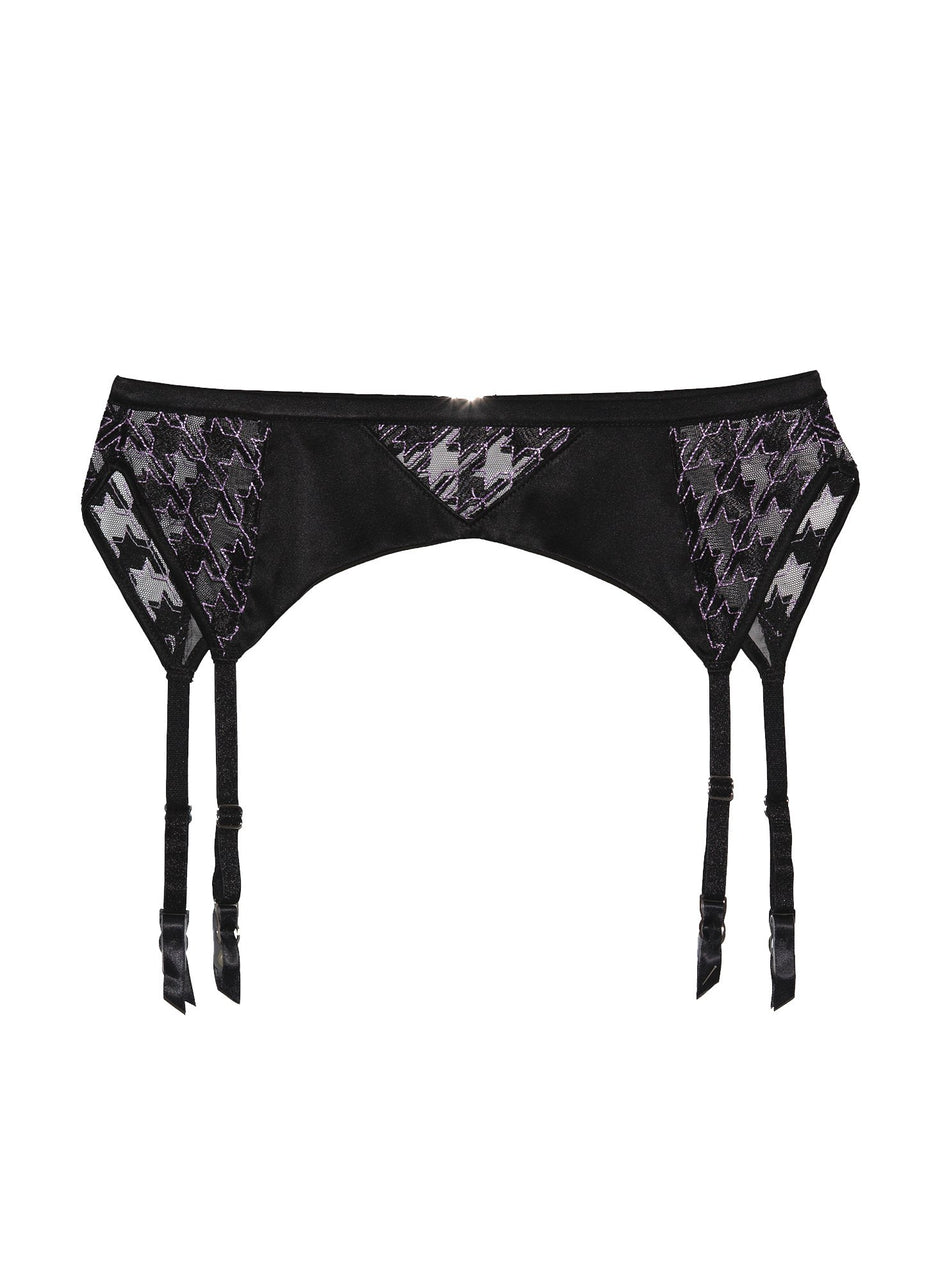 Black houndstooth - Houndstooth Embroidery Garter Belt | Fleur du Mal - DEMO