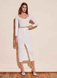 Ribbed Snap Skirt With Slit