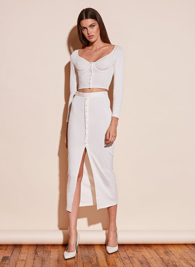 Ivory - Ribbed Snap Skirt With Slit | Fleur du Mal - DEMO