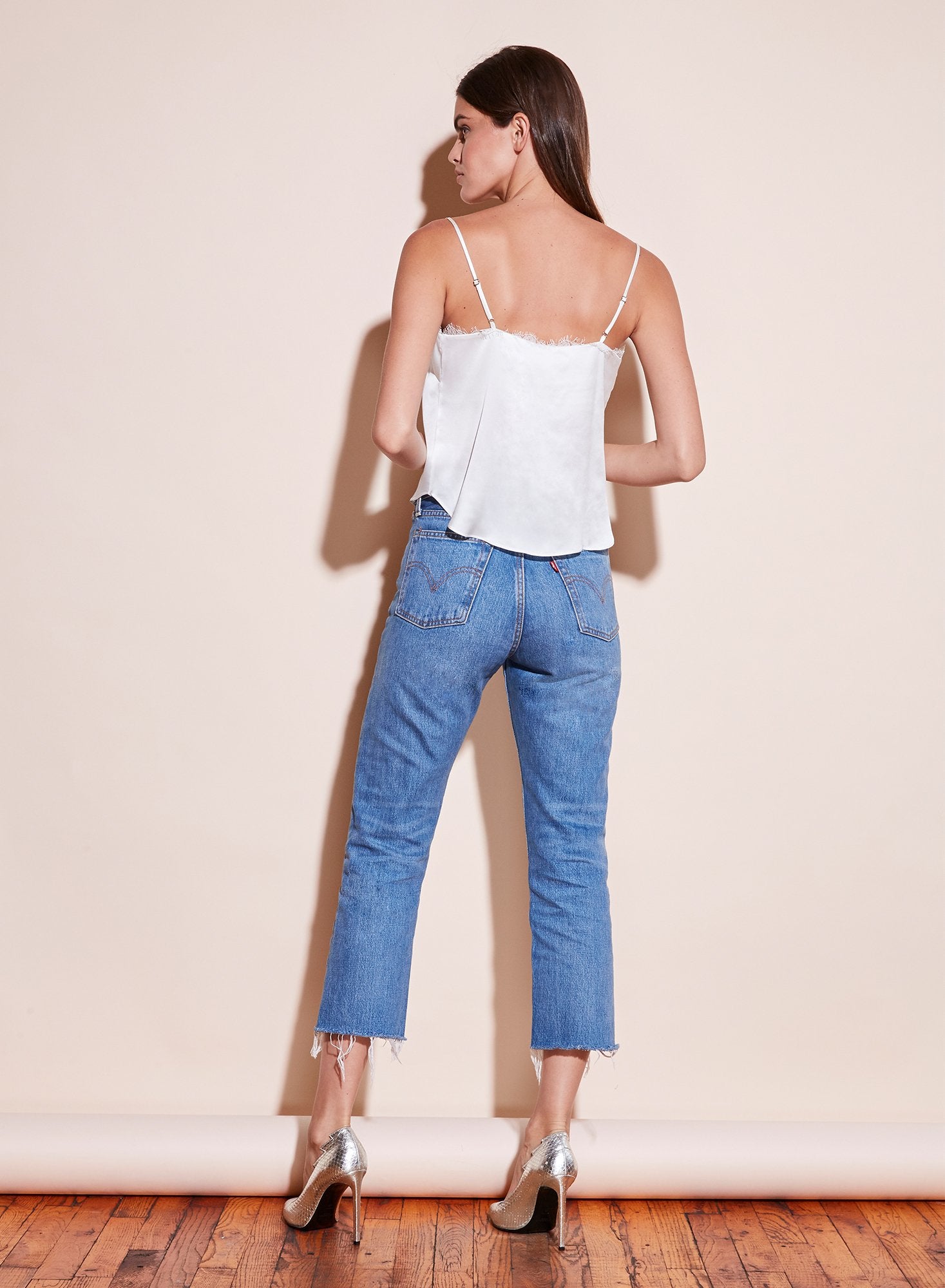 Straight Neck Cami with Lace Trim