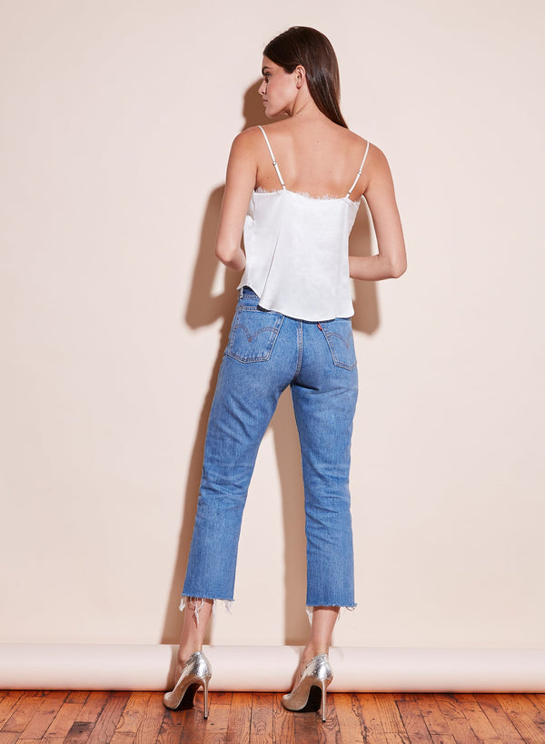 Ivory - Straight Neck Cami with Lace Trim | Fleur du Mal - DEMO