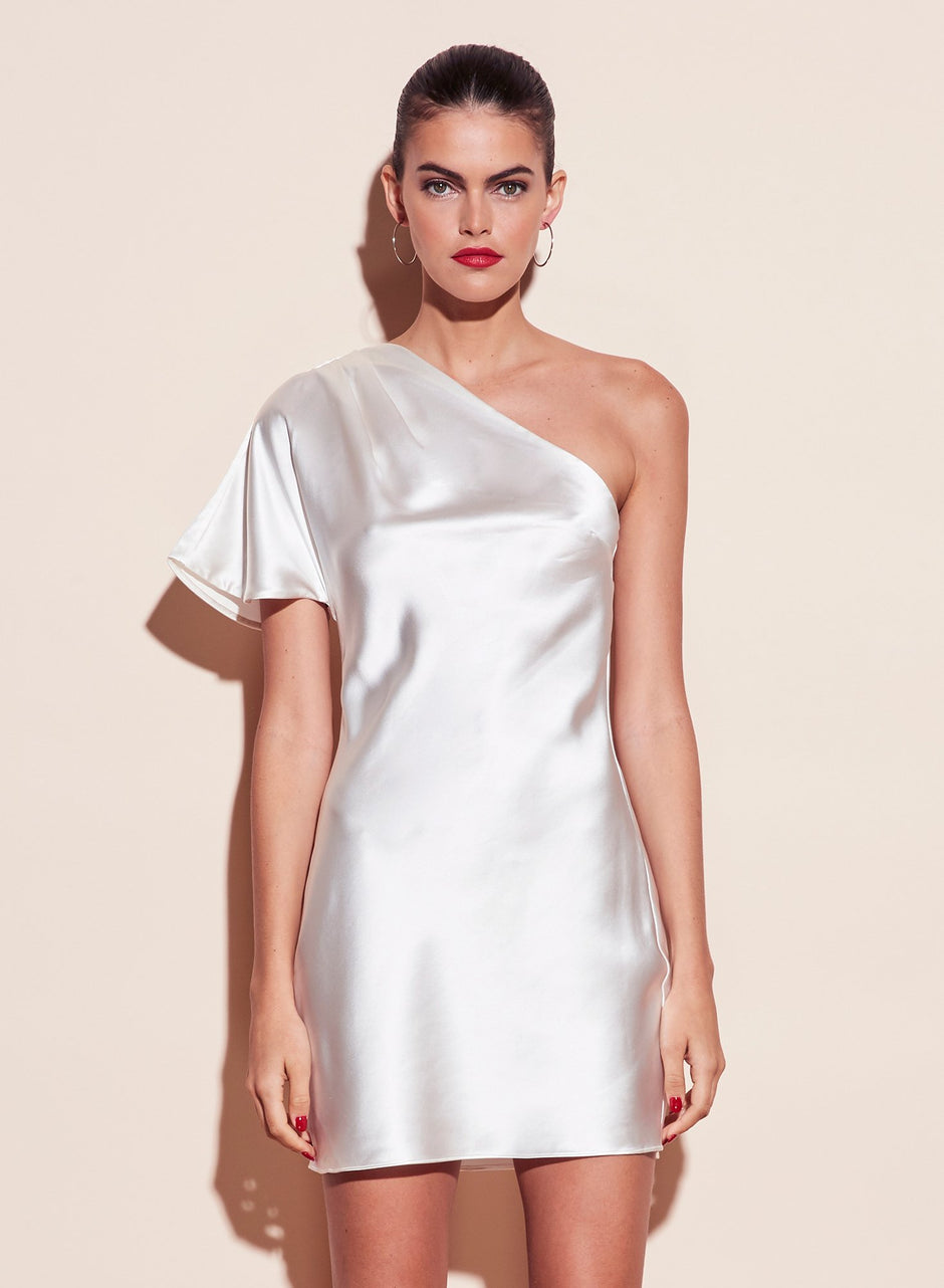 Ivory - One Shoulder Bias Mini Dress | Fleur du Mal - DEMO