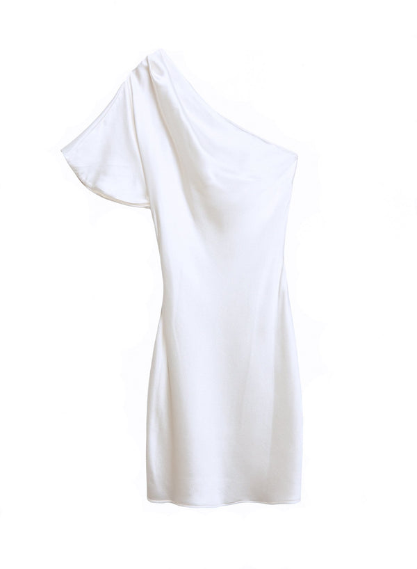 Ivory - One Shoulder Bias Mini Dress | Fleur du Mal - DEMO