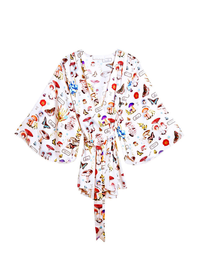 Ivory mushroom print - Angel Sleeve Robe | Fleur du Mal - DEMO