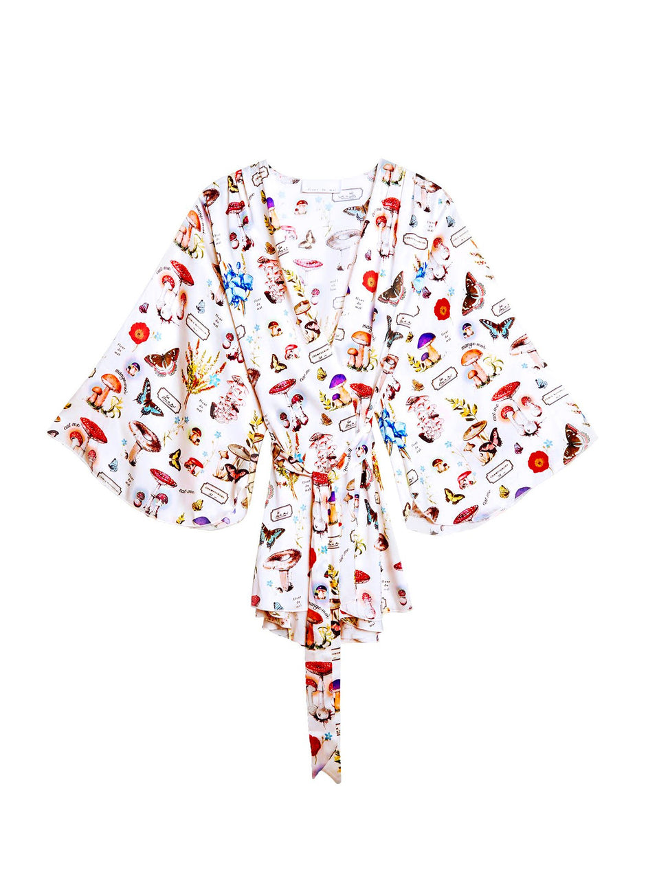 Ivory mushroom print - Angel Sleeve Robe | Fleur du Mal - DEMO