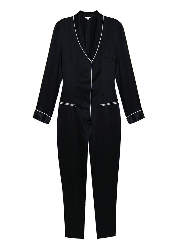 Black - Silk Pajama Jumpsuit | Fleur du Mal - DEMO