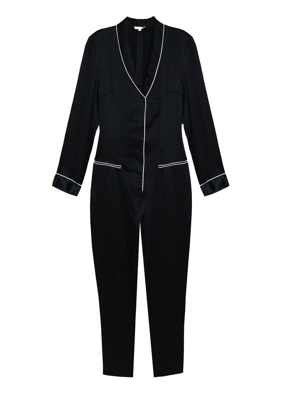 Black - Silk Pajama Jumpsuit | Fleur du Mal - DEMO