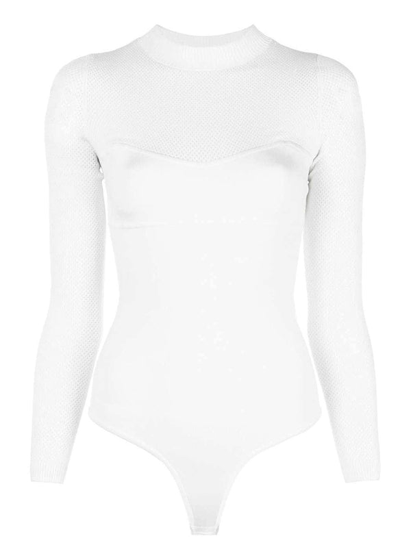 White - Pointelle Knit Bodysuit | Fleur du Mal - DEMO
