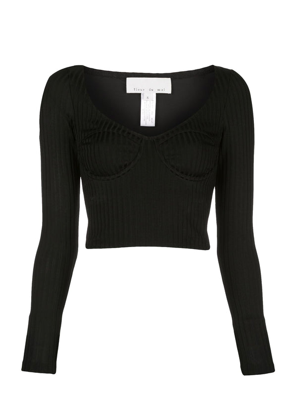 Black - Long Sleeve Knit Bra Top | Fleur du Mal - DEMO